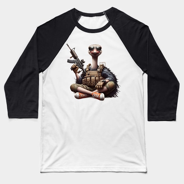 Tactical Ostrich Baseball T-Shirt by Rawlifegraphic